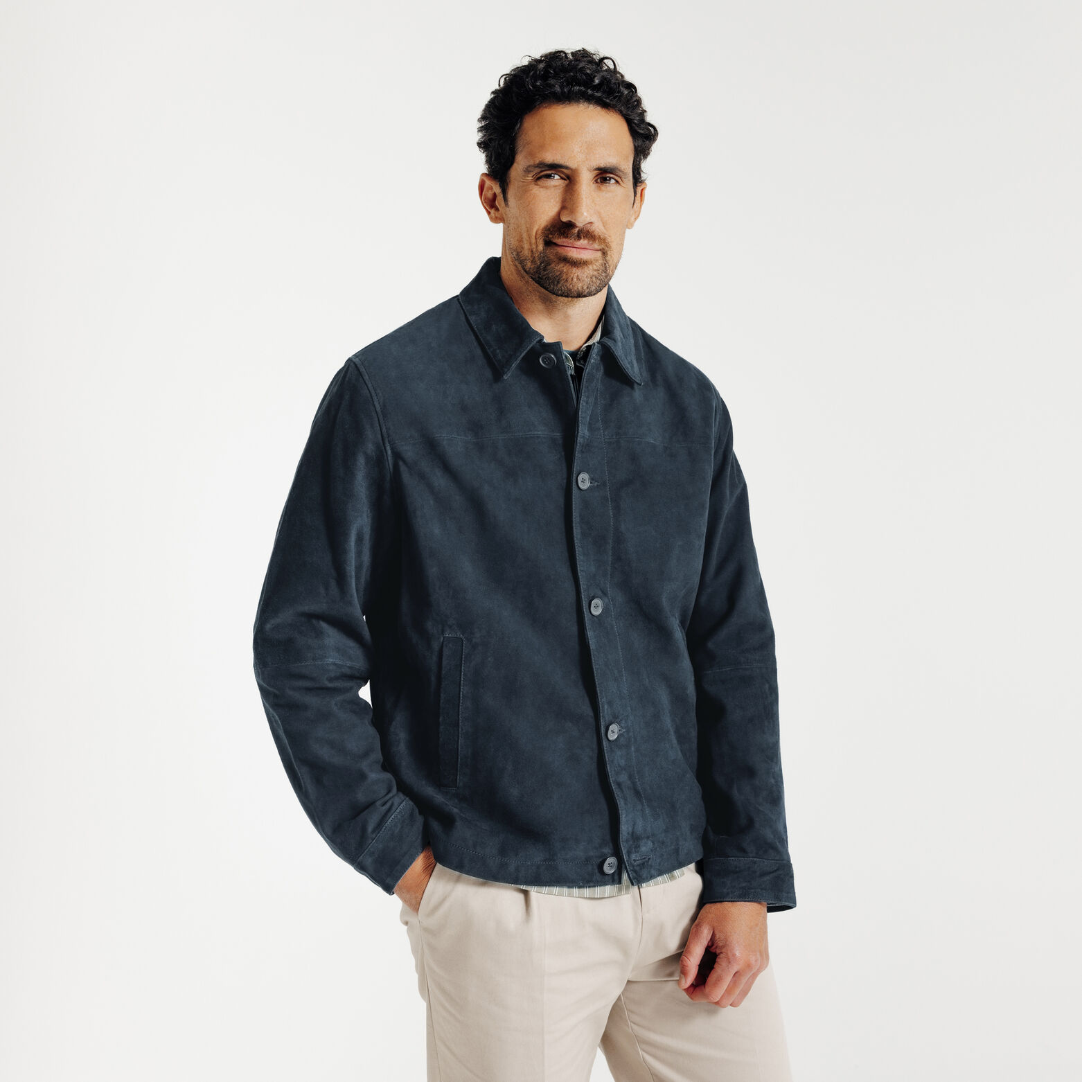 Leren jack met hemdskraag