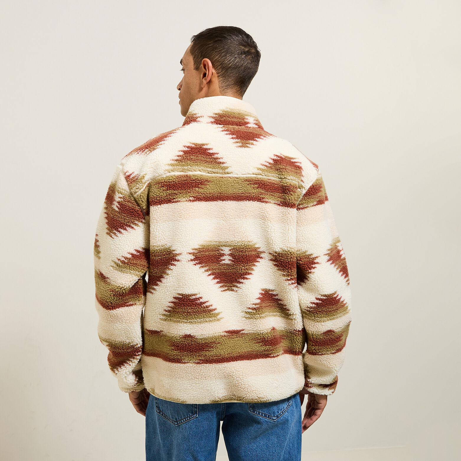 Sweat col zippé en sherpa imprimé