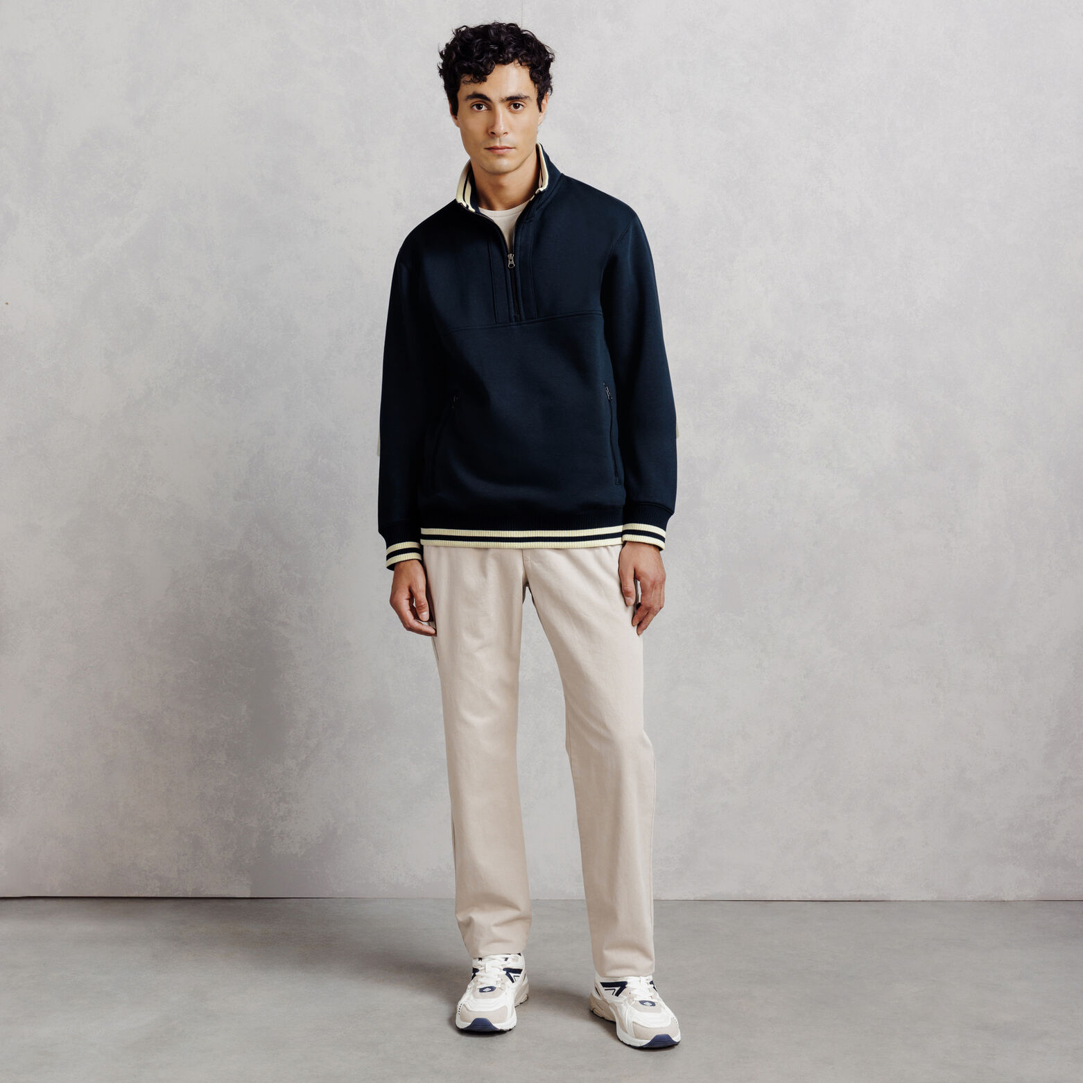 Sweater met rits, opstaande kraag, contrastboord