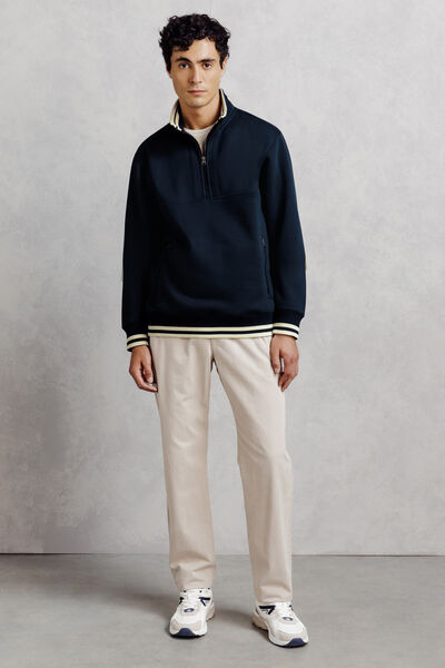 Sweater met rits, opstaande kraag, contrastboord