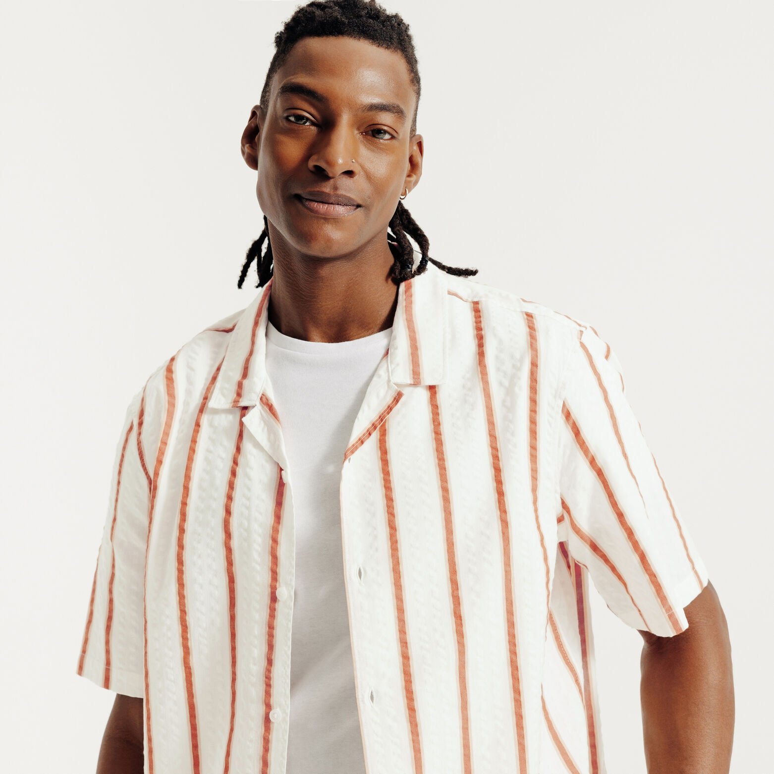 Chemisette en coton seersucker ray&eacute;e