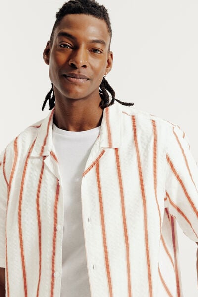 Chemisette en coton seersucker ray&eacute;e