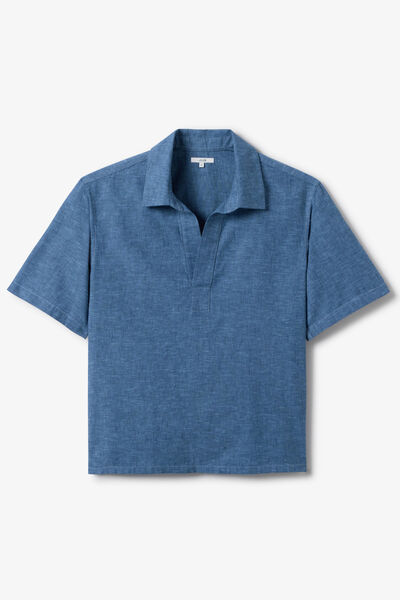 Chemisette 100% coton col vareuse effet denim
