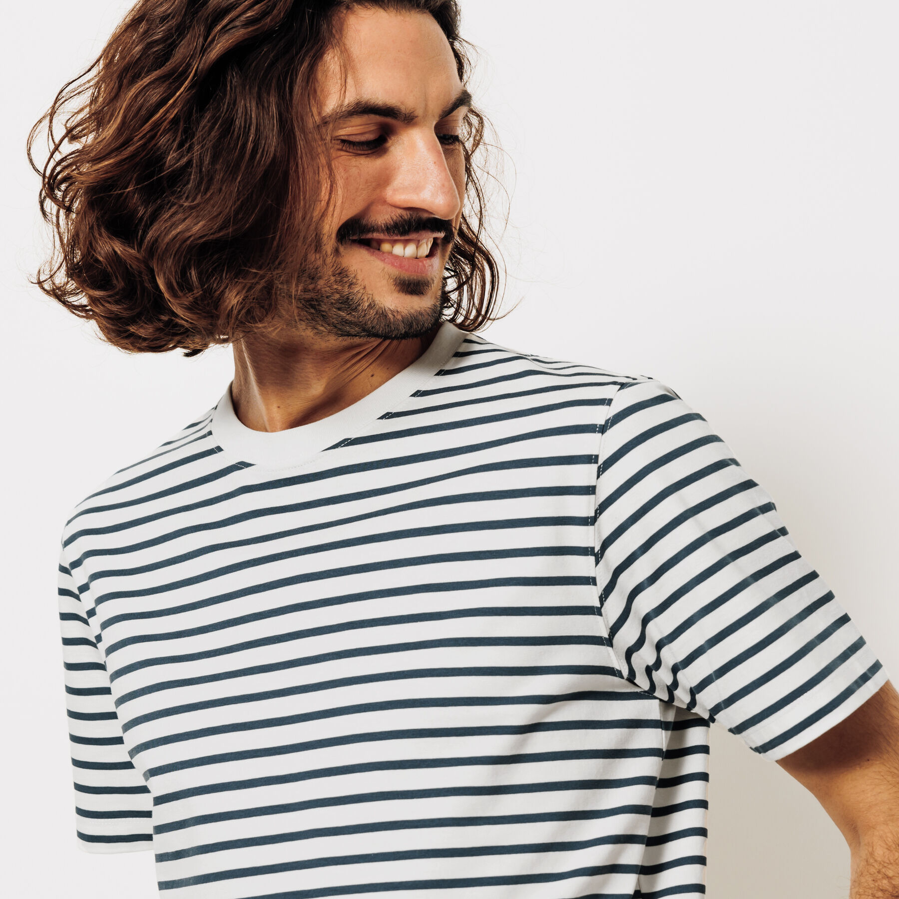 Tee shirt Homme T shirt unis ray s imprim s coton slim Jules