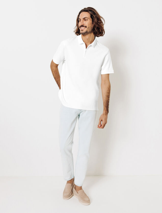 Polo manches courtes textur&eacute; col zipp&eacute;