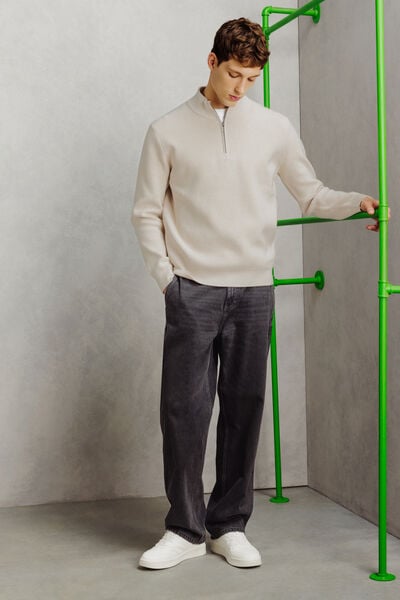 Pull col montant zipp&eacute; gaufr&eacute;