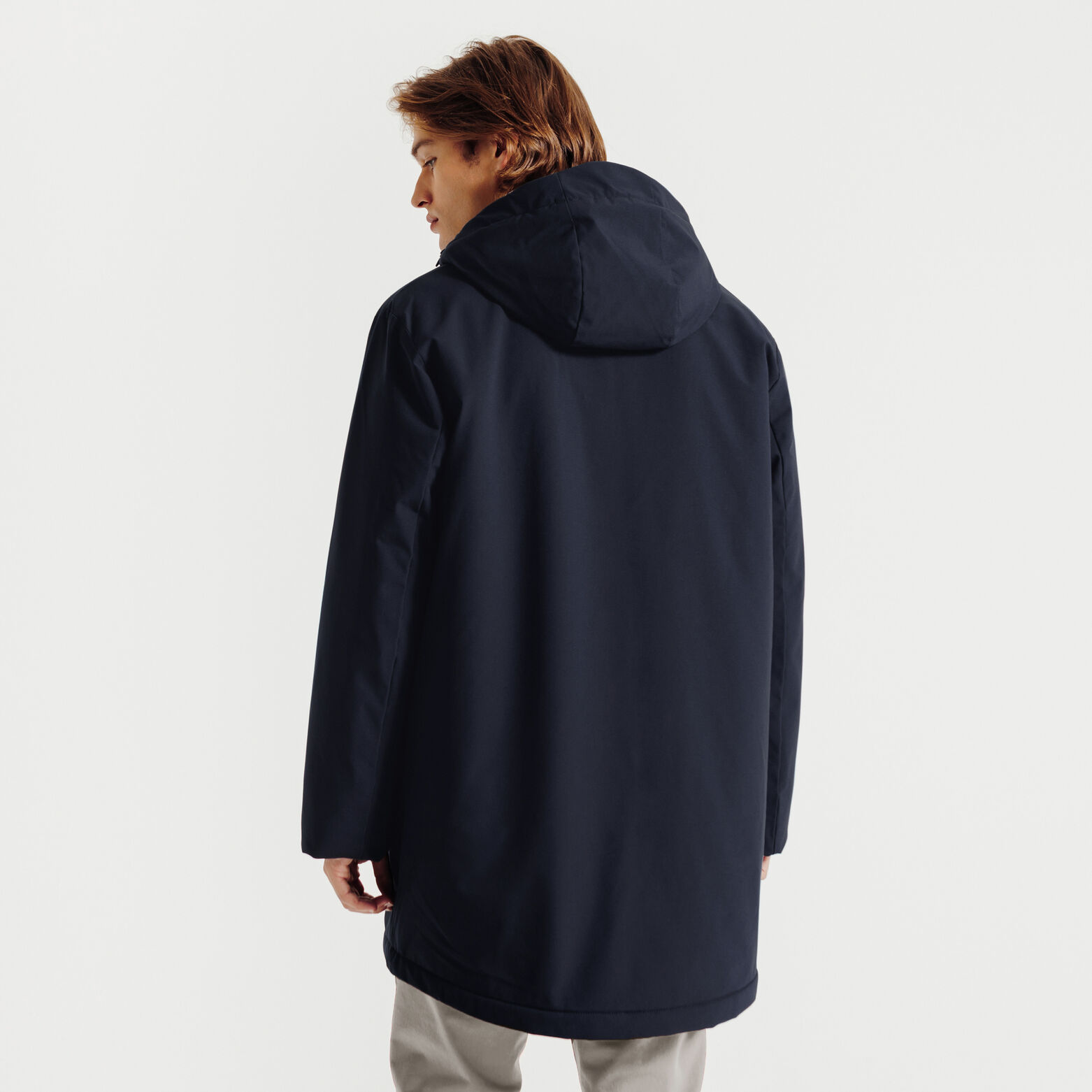 Parka longue à capuche doublée en sherpa