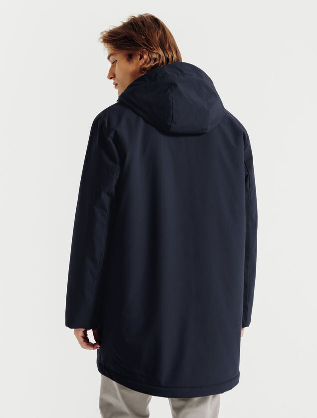 Parka longue &agrave; capuche doubl&eacute;e en sherpa