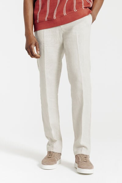 Pantalon chino straight 100% lin