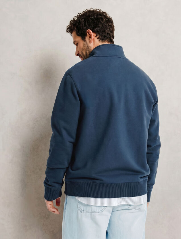 Effen heavy weight sweater opstaande kraag met rit