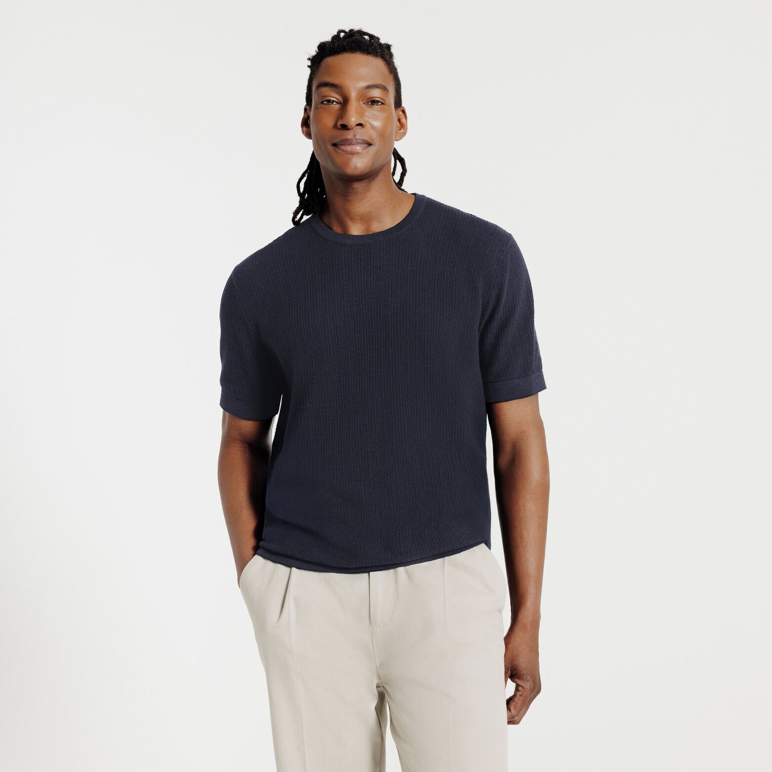 Trui ronde hals korte mouwen in stekenpatroon