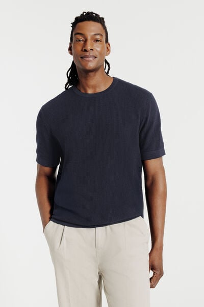 Trui ronde hals korte mouwen in stekenpatroon