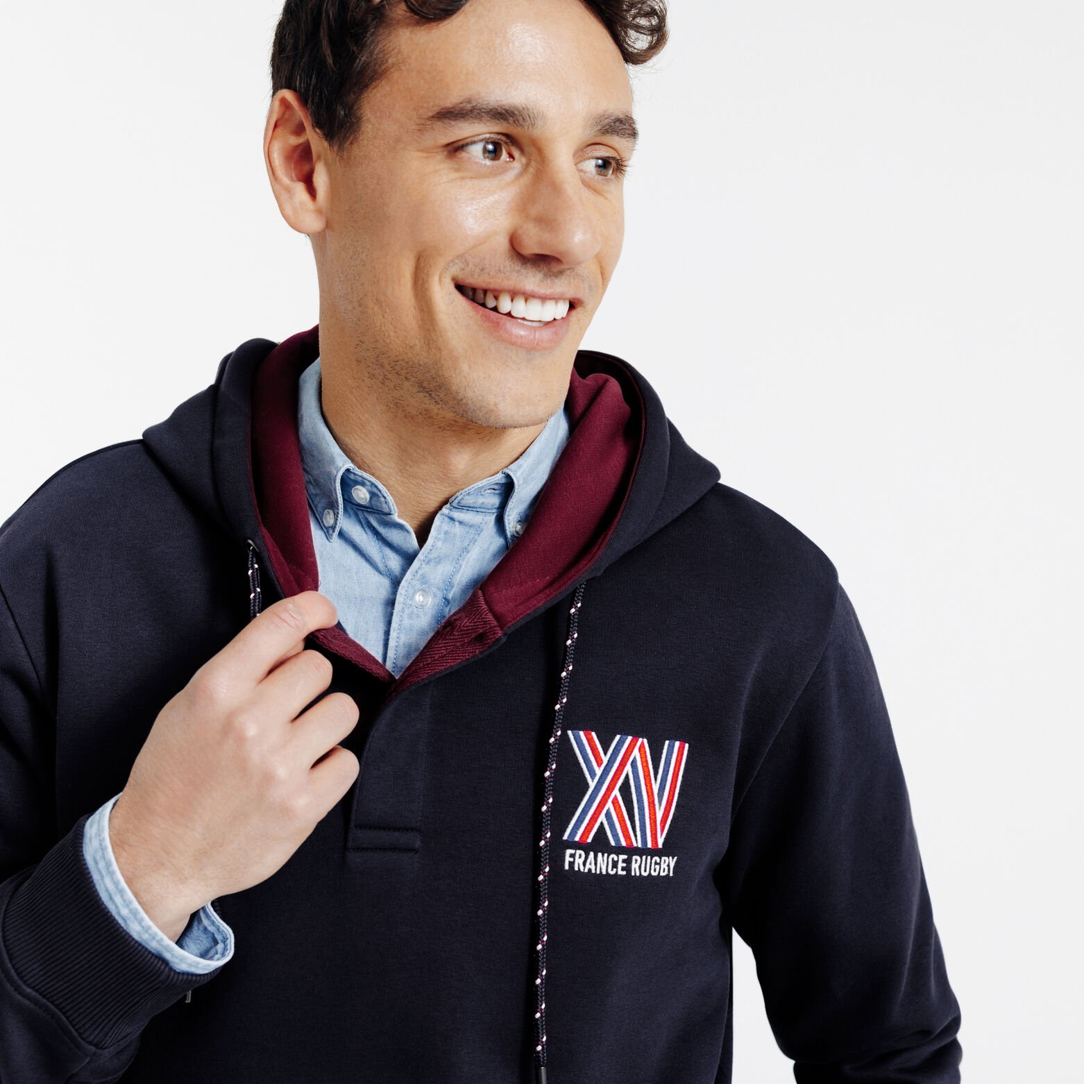 Sweat &agrave; capuche brod&eacute; licence France Rugby