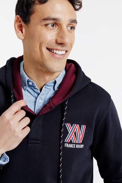 Sweat &agrave; capuche brod&eacute; licence France Rugby