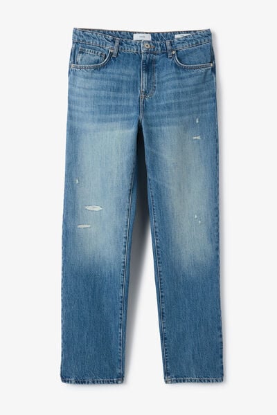 Jean loose avec abrasion d&eacute;lav&eacute; 100% coton