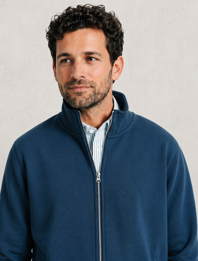 Effen heavy weight sweater opstaande kraag met rit