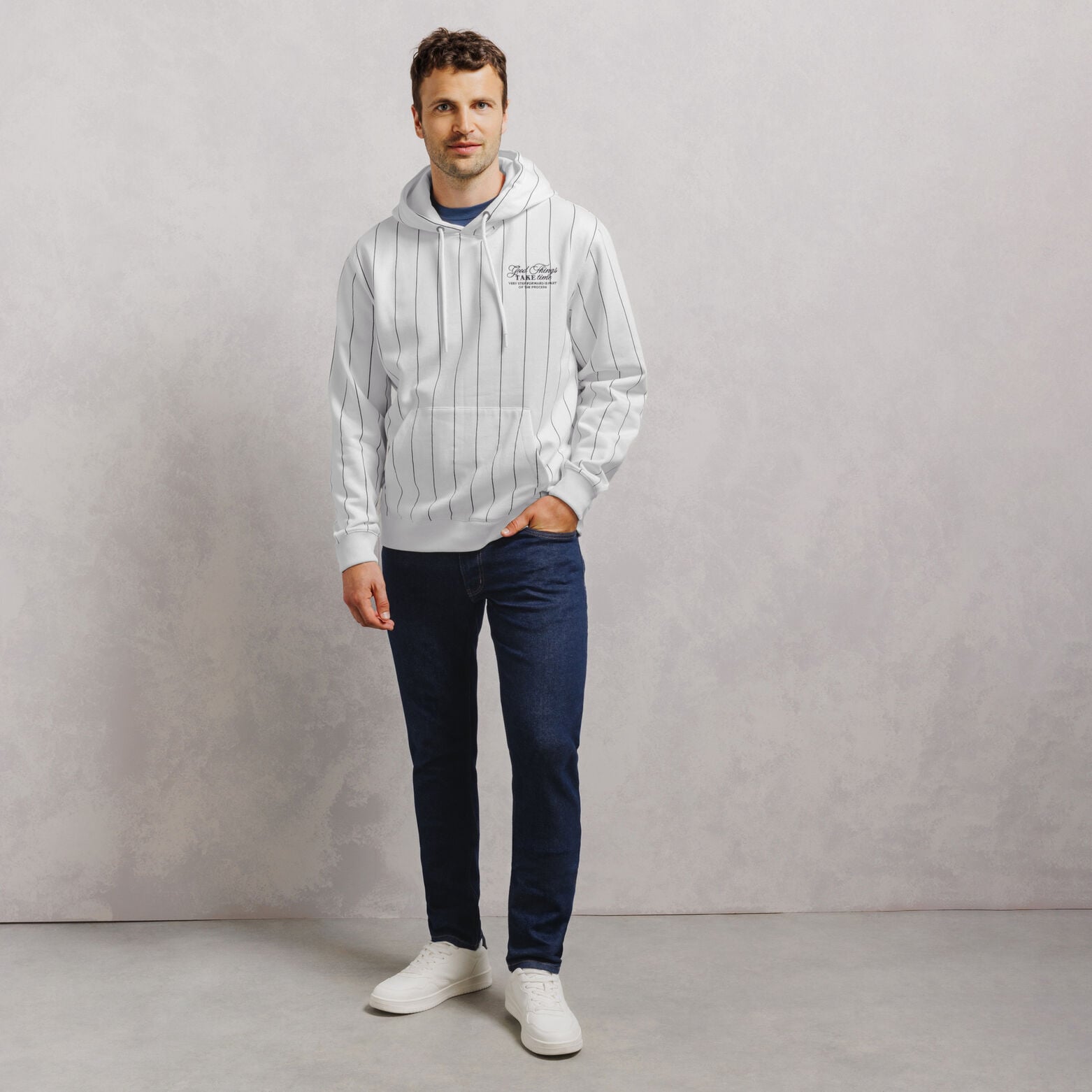 Gestreept hoodie met print vooraan