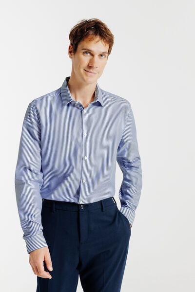 Chemise sans repassage regular en coton rayée