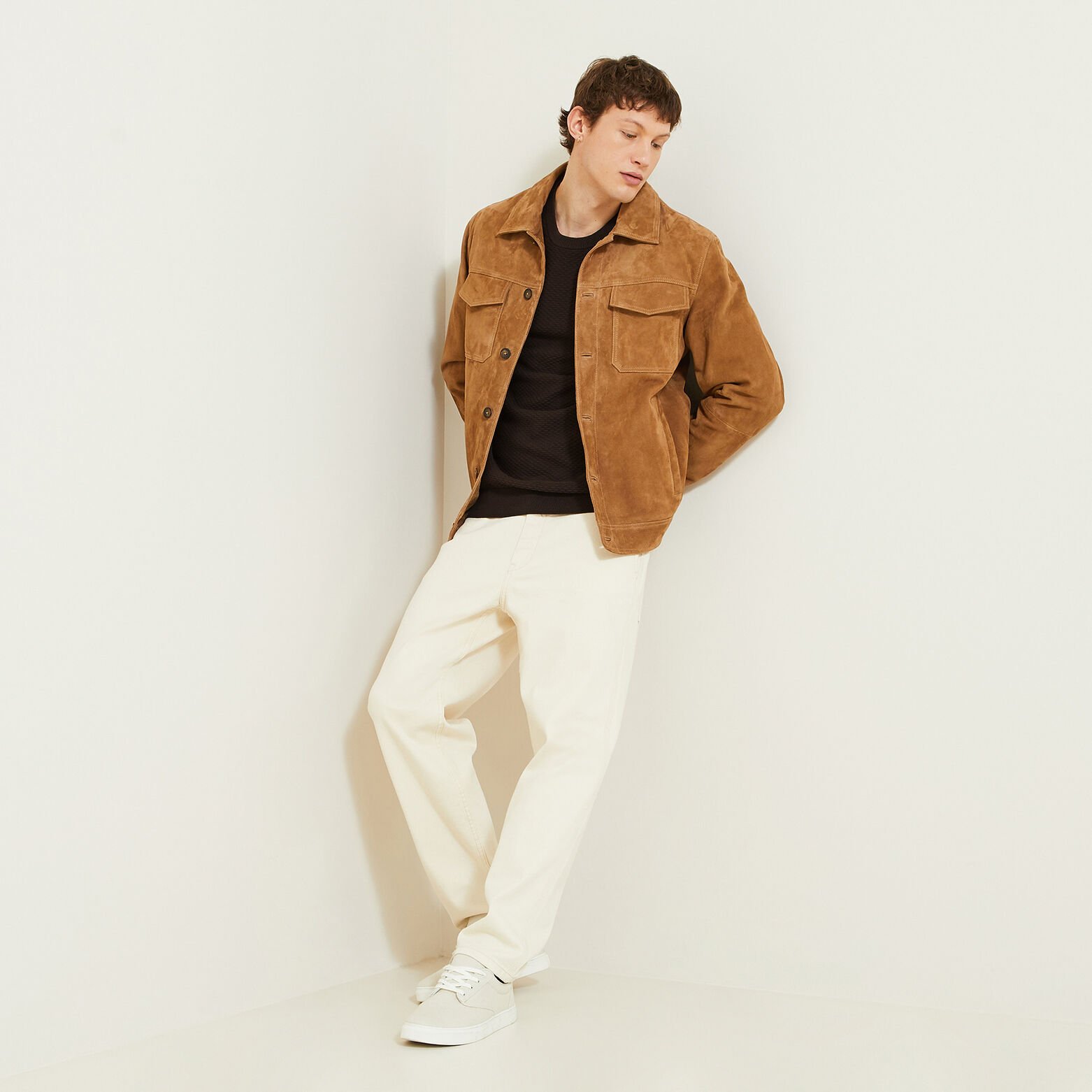 Pull col rond jeux de points fantaisie