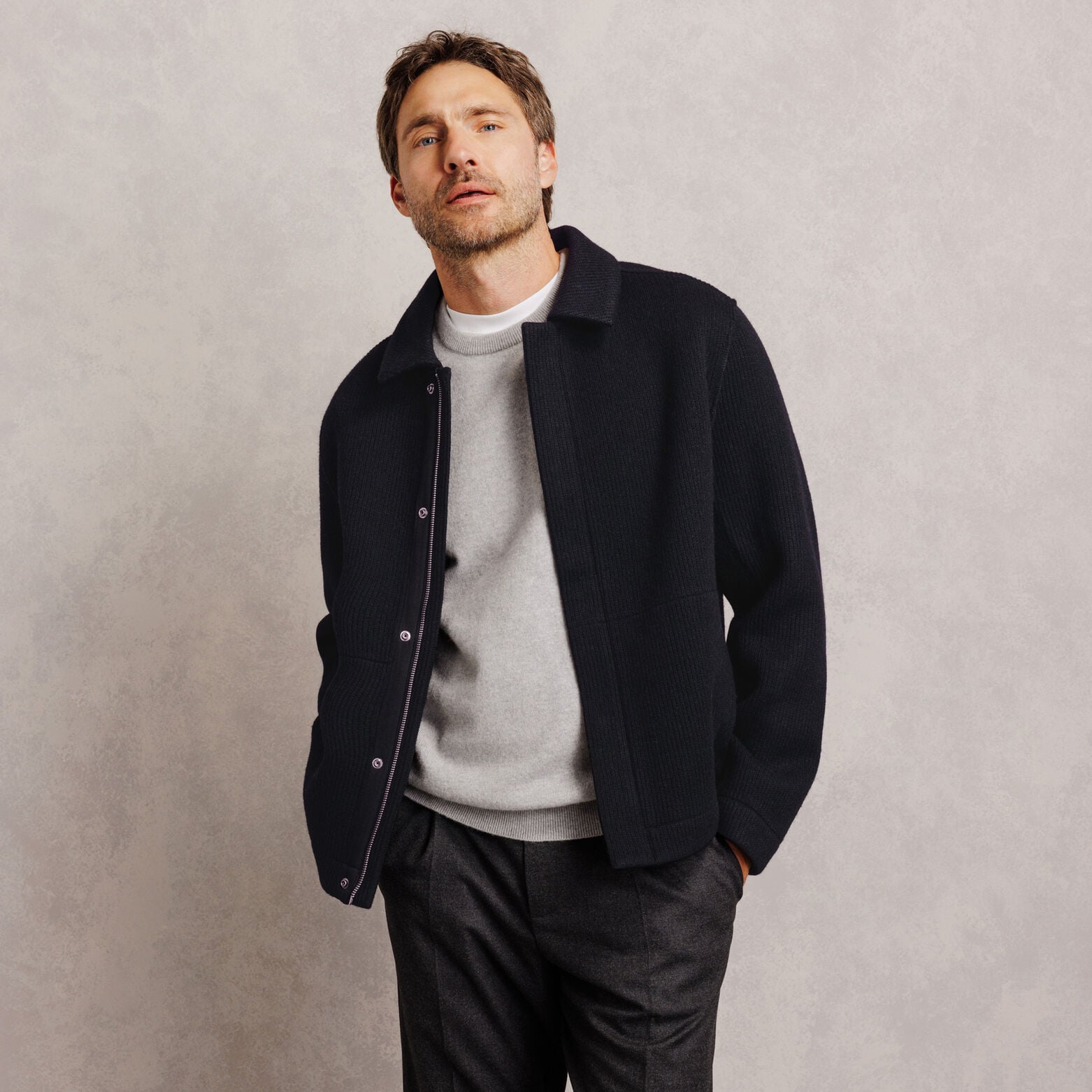 Veste col chemise zipp&eacute;e en molleton