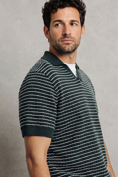 Trui korte mouwen en polokraag in gestreept 