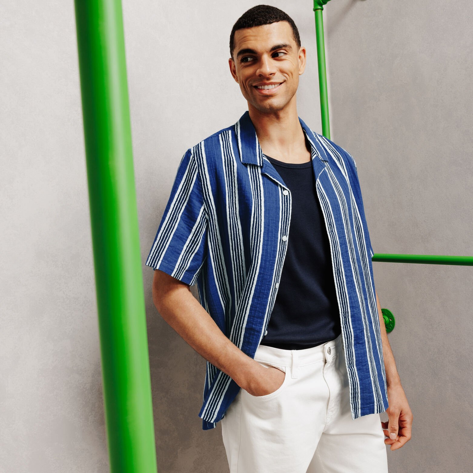 Chemisette en coton textur&eacute; &agrave; rayures