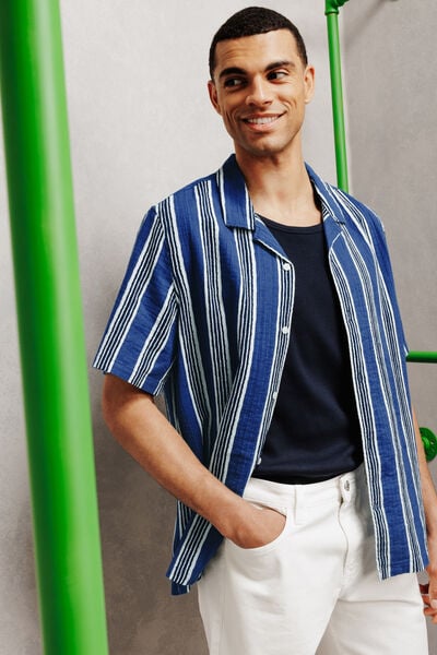 Chemisette en coton textur&eacute; &agrave; rayures