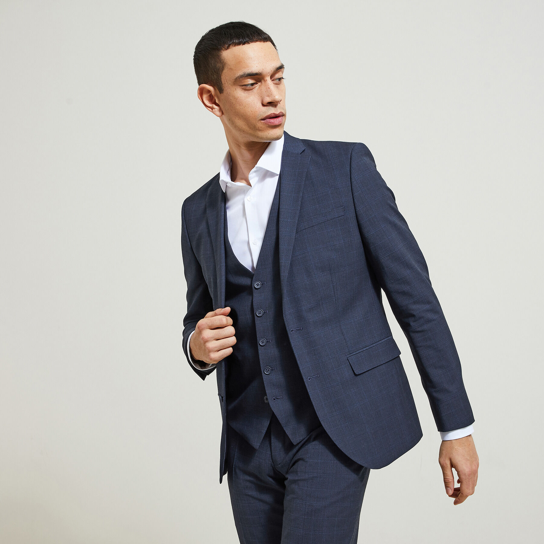 Veste de costume slim a carreaux Bleu fonce Jules