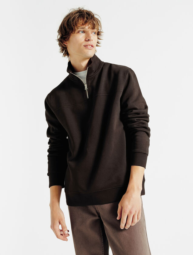 Sweat col montant zipp&eacute; uni