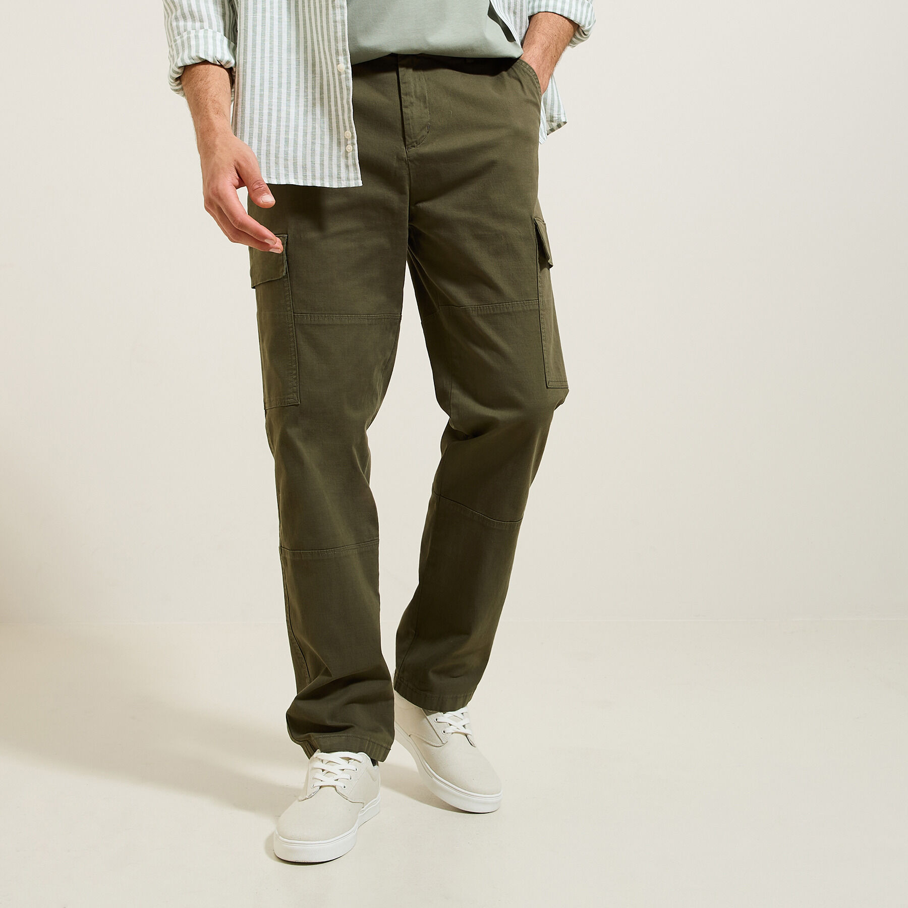 Pantalon cargo droit uni Vert kaki Jules