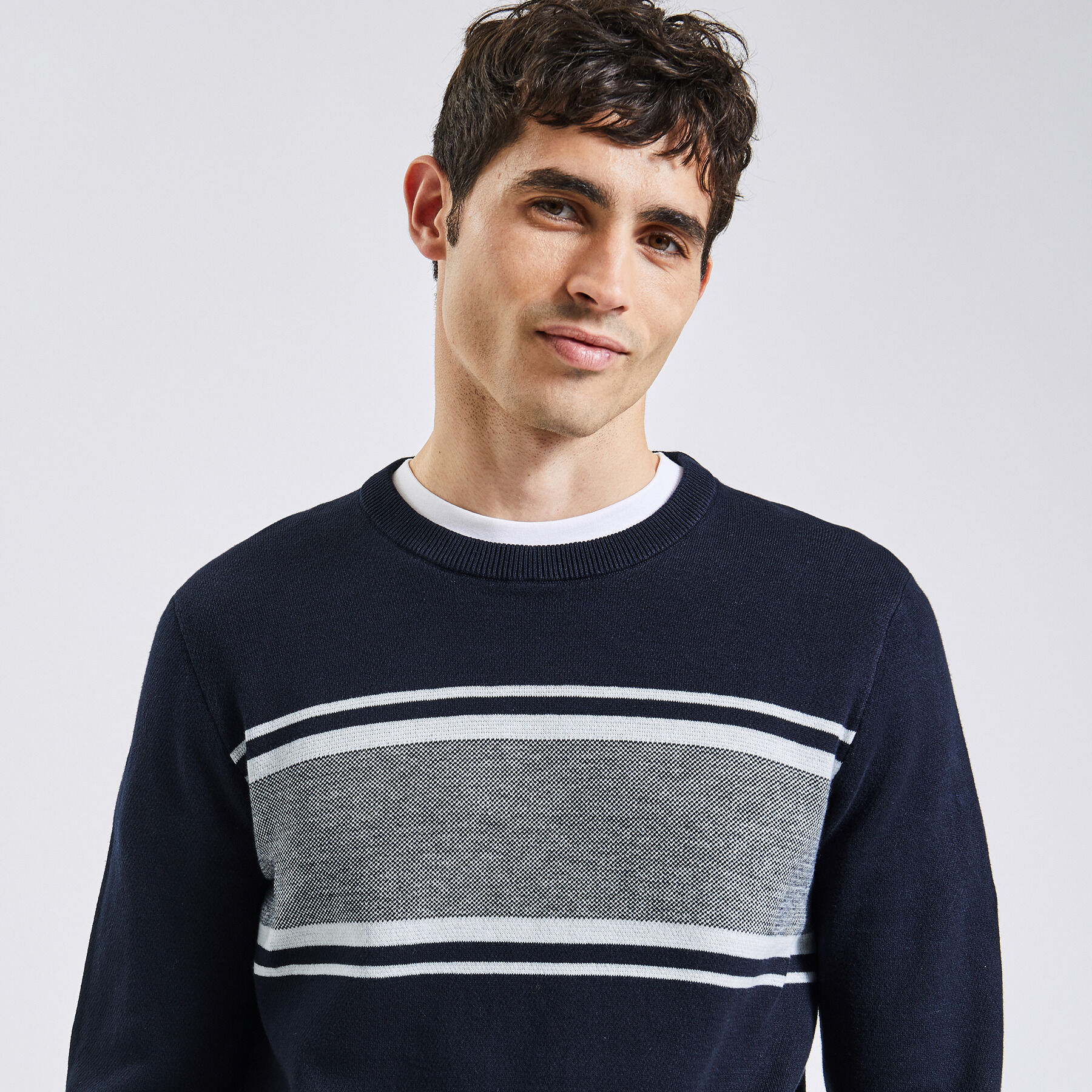 Pull col rond colorblock Bleu fonc Jules