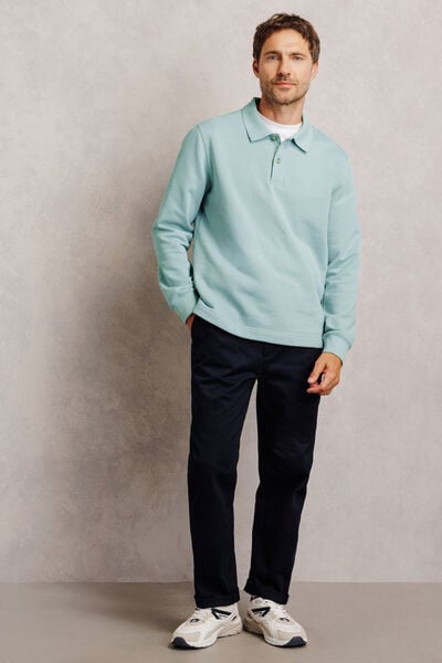 Polo en molleton boutonn&eacute; uni