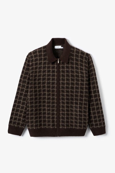 Gilet zipp&eacute; col chemise pied de poule