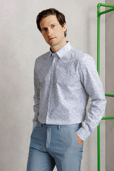 Chemise en coton slim imprim&eacute; fleuri