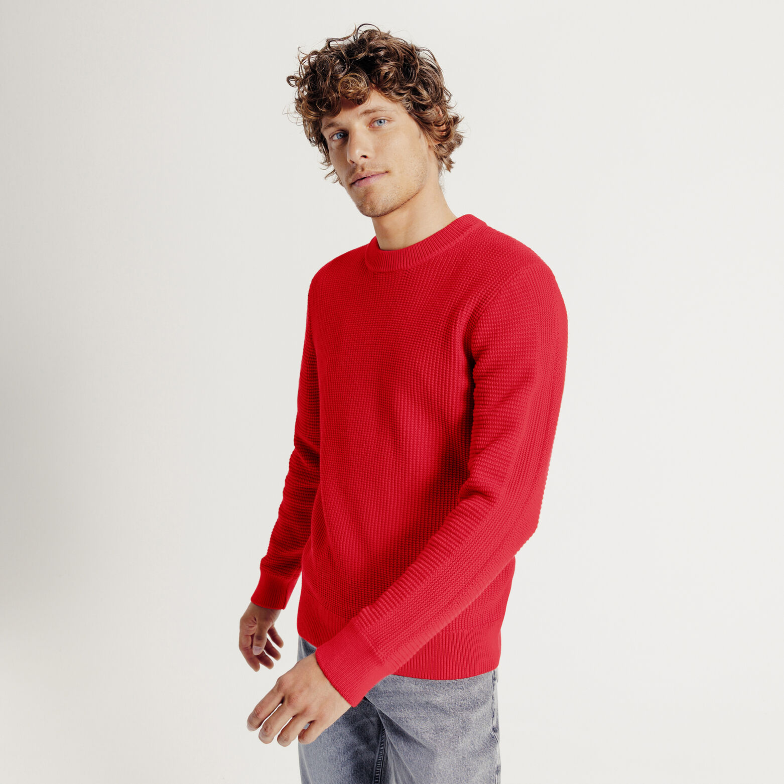 Pull col rond jeux de points fantaisie