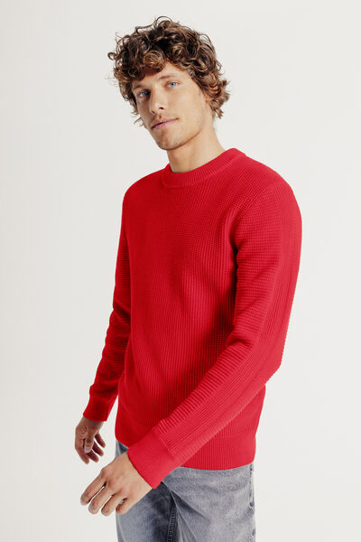 Pull col rond jeux de points fantaisie