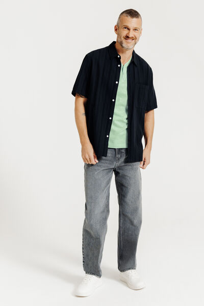 Tee shirt col tunisien en mati&egrave;re flamm&eacute;e