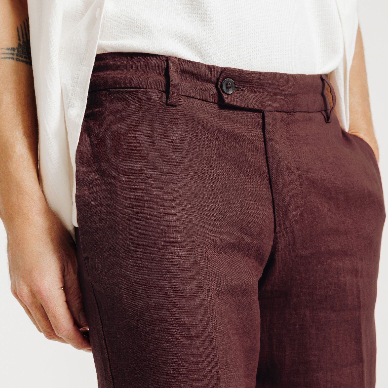 Straight fit chinobroek in 100% linnen