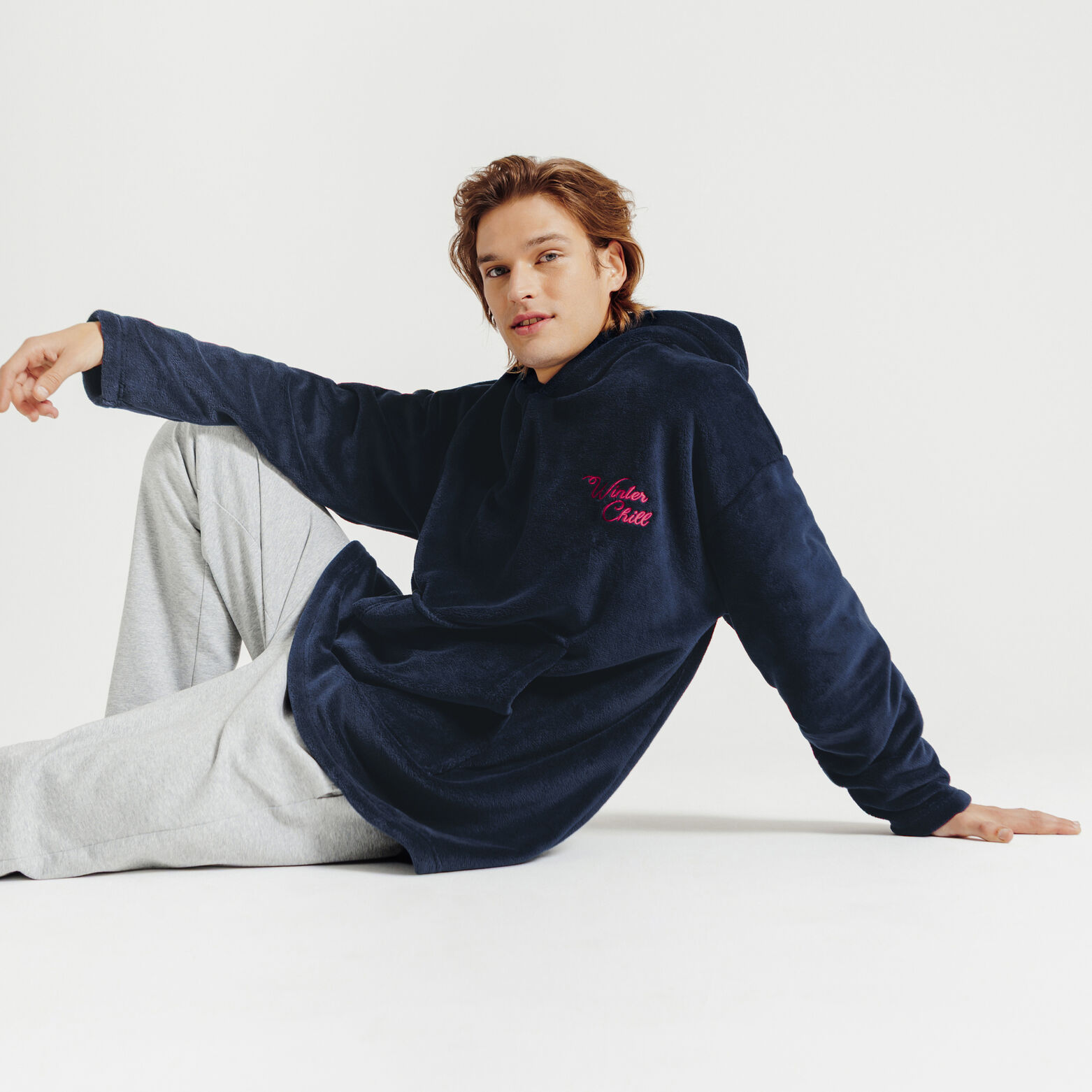 Sweat plaid à capuche brodé