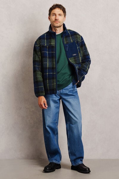 Sweat col montant zipp&eacute; en sherpa imprim&eacute;e