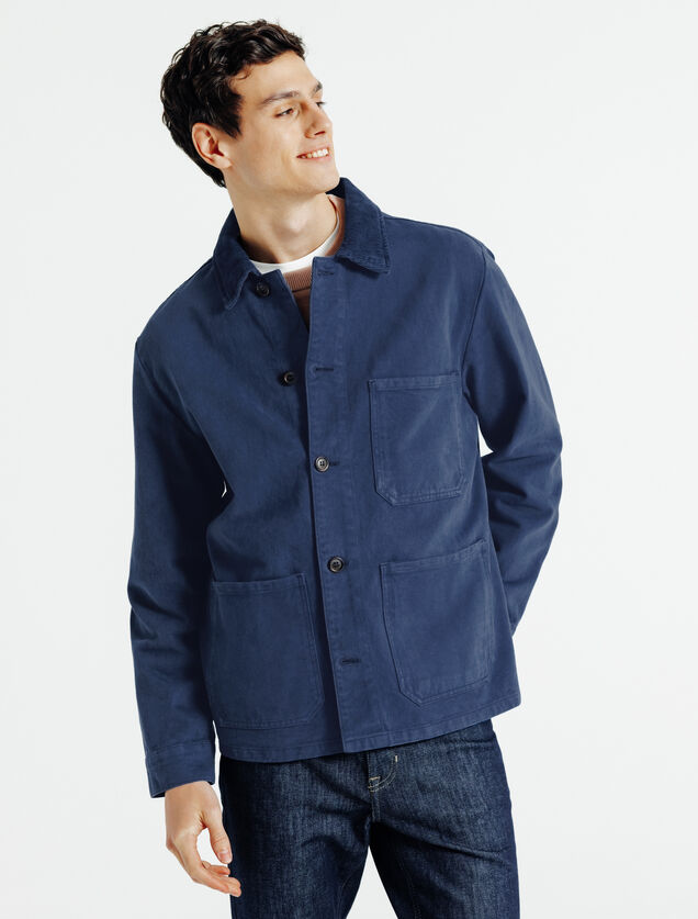 Vest, hemdskraag in ribfluweel met knopen