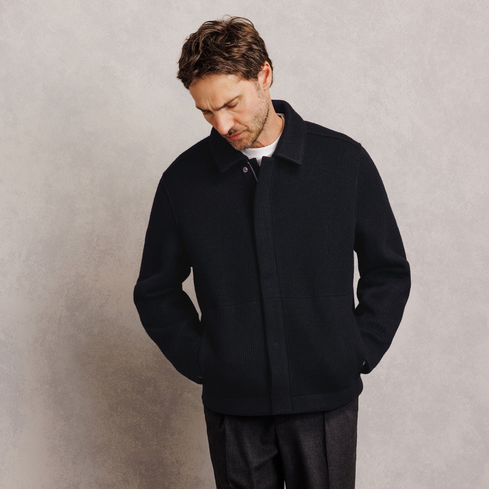 Veste col chemise zipp&eacute;e en molleton