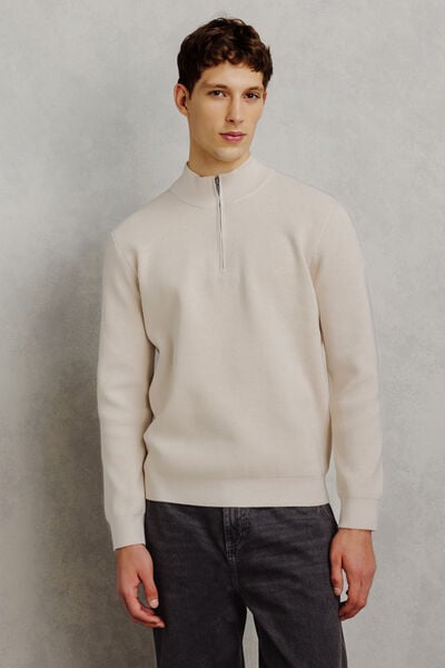 Pull col montant zipp&eacute; gaufr&eacute;
