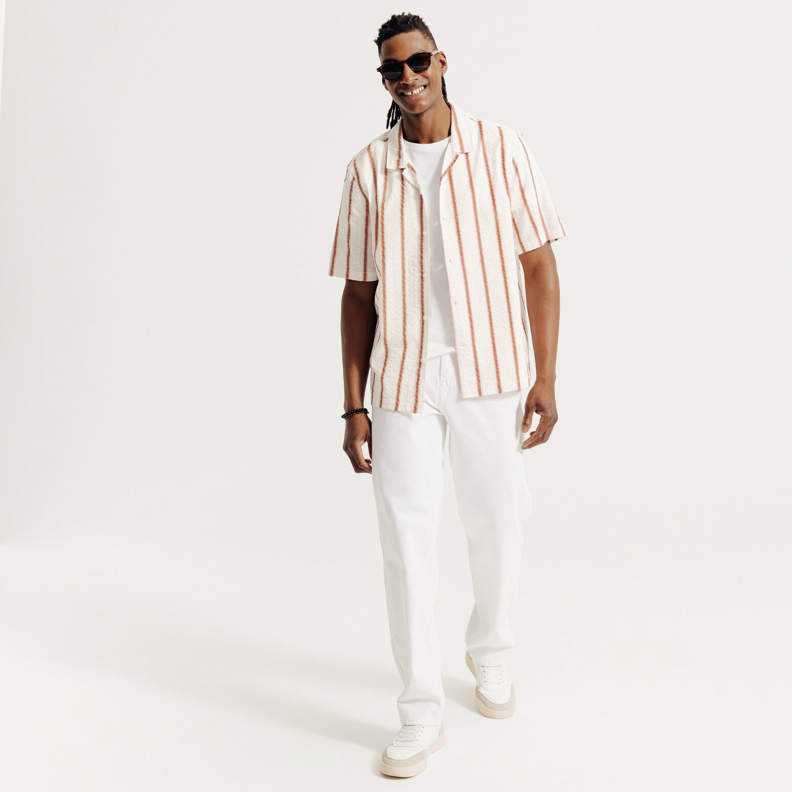 Chemisette en coton seersucker ray&eacute;e