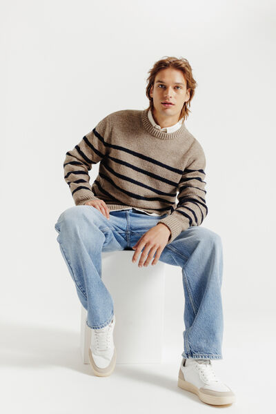 Trui ronde hals in gestreept stekenpatroon