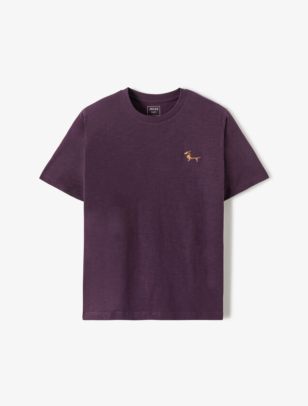 T-shirt in gevlamde stof met borduursel op de bors