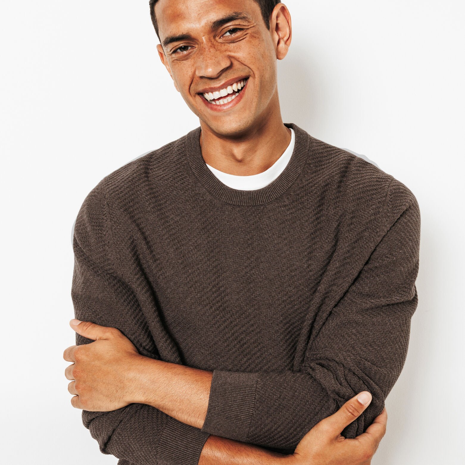 Pull col rond jeux de points fantaisie