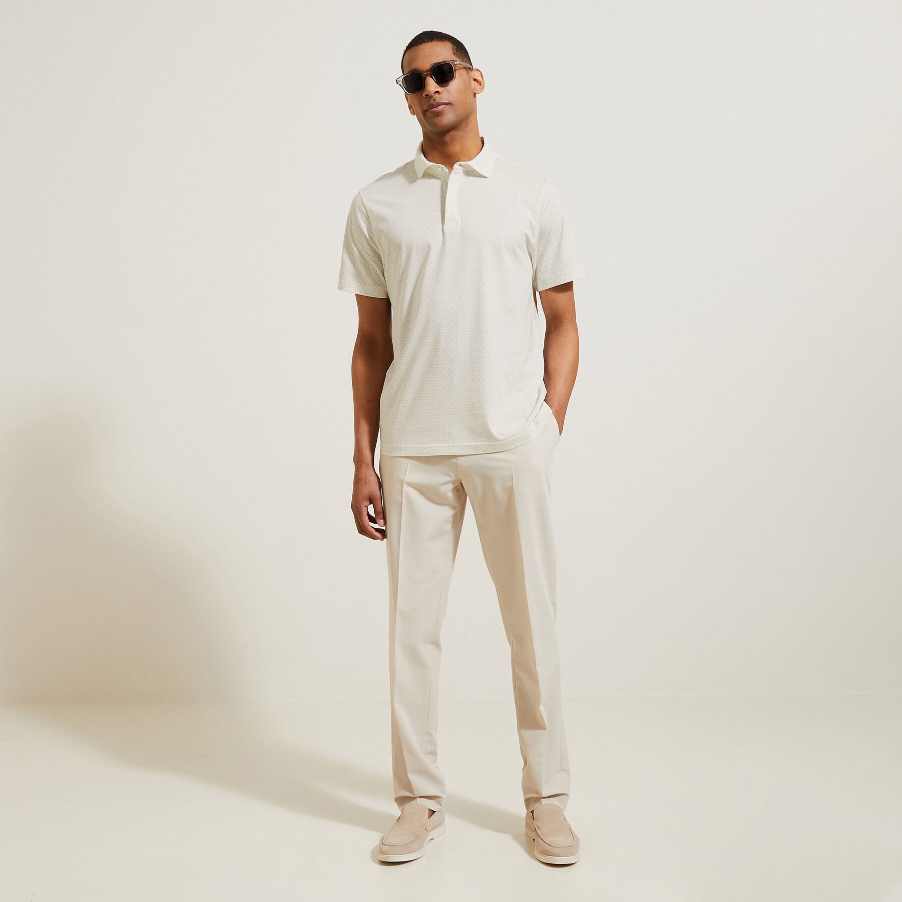 Polo manches courtes imprime col italien jersey Blanc Jules
