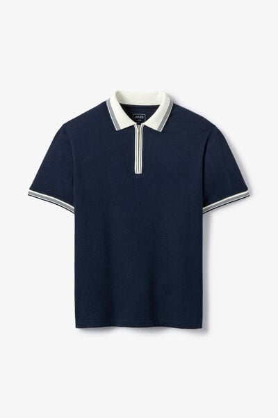 Polo manches courtes col zipp&eacute; gaufr&eacute;