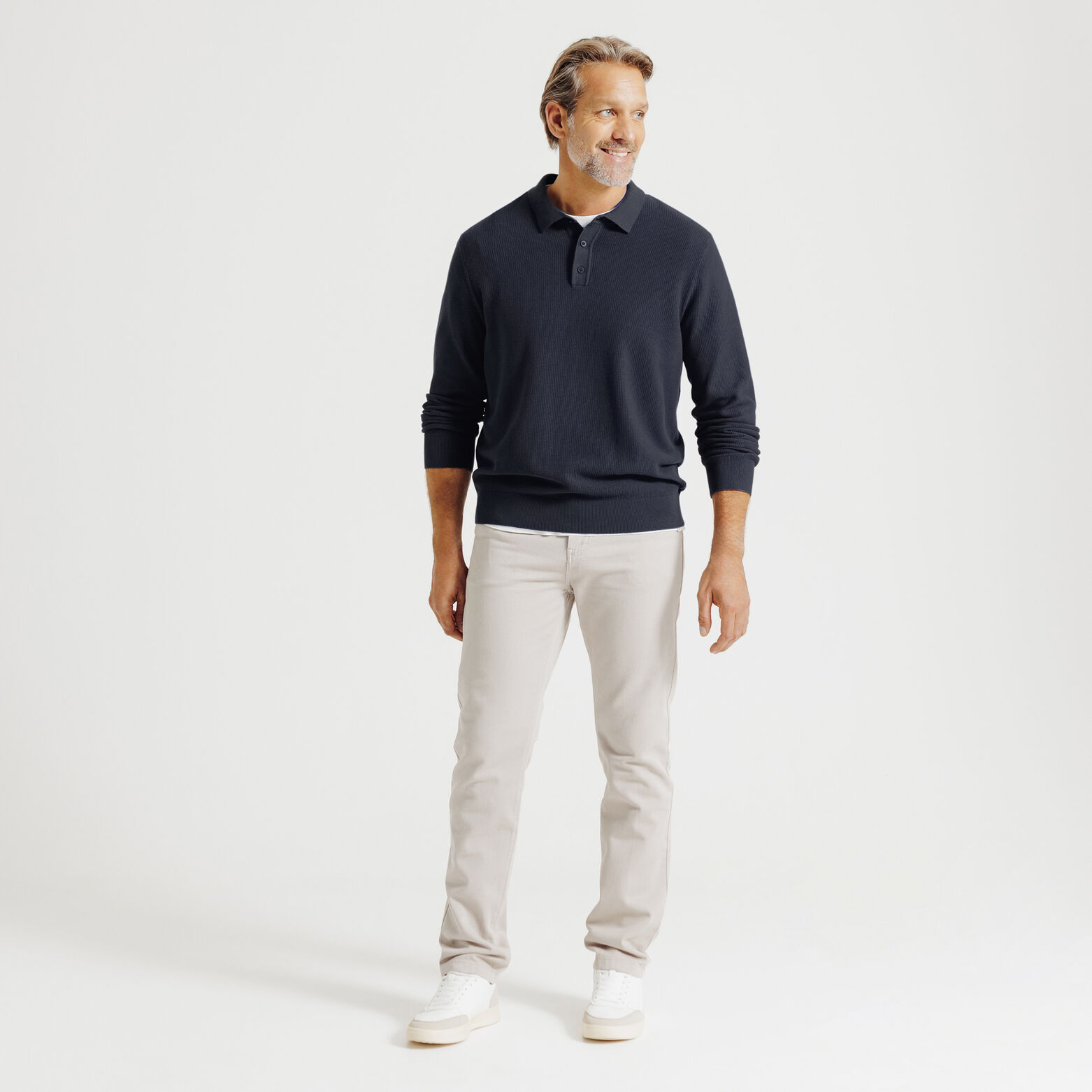 Polo en maille col boutonné jeux de points